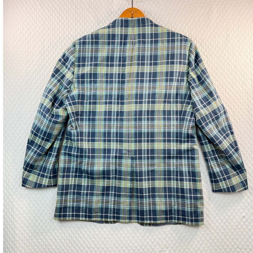 J. Press Mens 46L Madras Plaid Sport Coat Blazer NWT Nav Aqua Yel Cotton Preppy - Picture 2 of 9